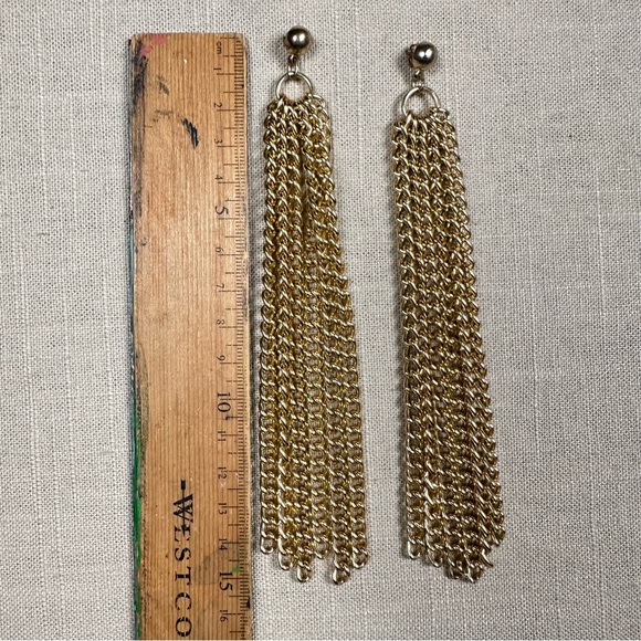 VINTAGE Gold Plated Multi Strand Chain Link Dangle Earrings - Picture 3 of 5